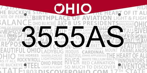 3555AS Ohio License Plate