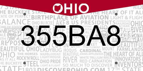 355BA8 Ohio License Plate