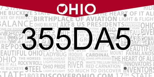 355DA5 Ohio License Plate