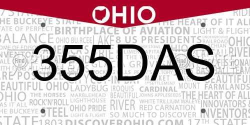 355DAS Ohio License Plate