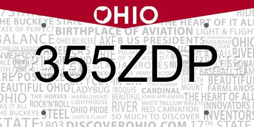 355ZDP Ohio License Plate