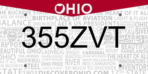 355ZVT Ohio License Plate