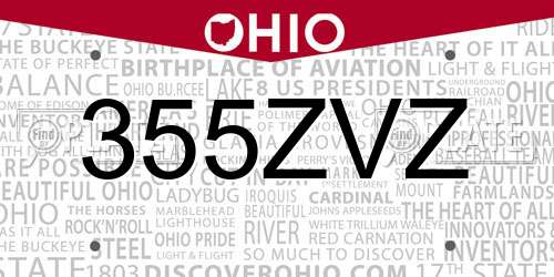 355ZVZ Ohio License Plate