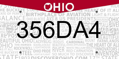 356DA4 Ohio License Plate