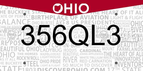 356QL3 Ohio License Plate