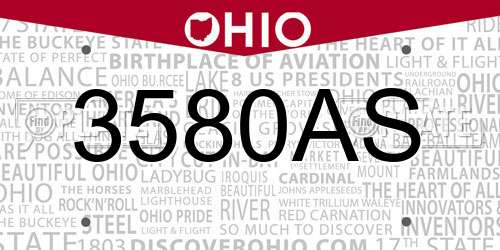 3580AS Ohio License Plate