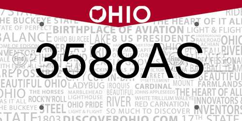 3588AS Ohio License Plate