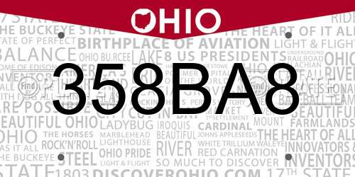 358BA8 Ohio License Plate