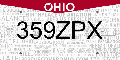 359ZPX Ohio License Plate