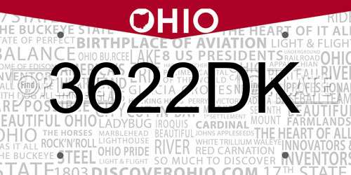 3622DK Ohio License Plate
