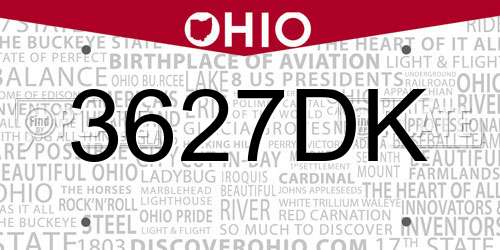 3627DK Ohio License Plate