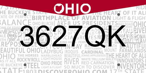 3627QK Ohio License Plate