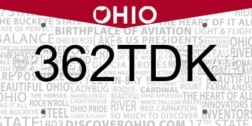 362TDK Ohio License Plate