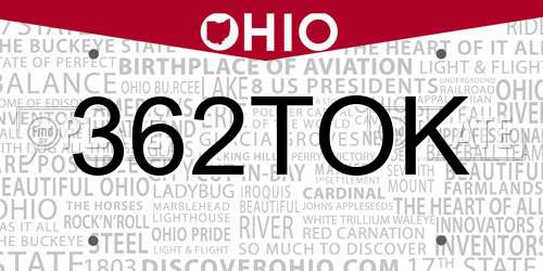 362TOK Ohio License Plate