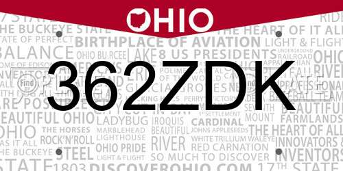 362ZDK Ohio License Plate