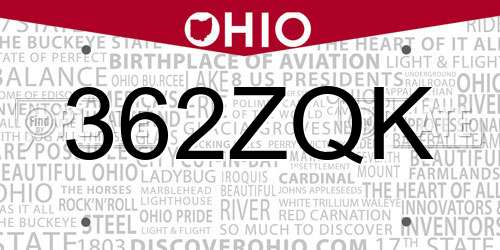 362ZQK Ohio License Plate