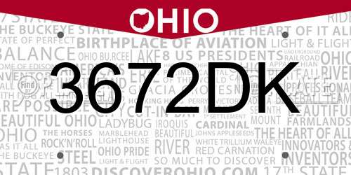 3672DK Ohio License Plate