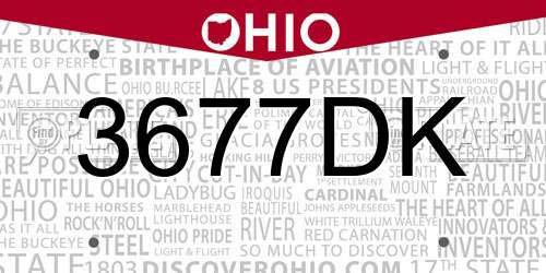 3677DK Ohio License Plate