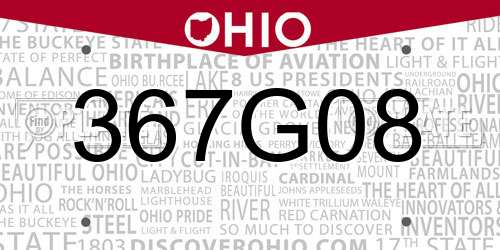 367G08 Ohio License Plate