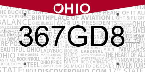 367GD8 Ohio License Plate