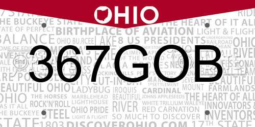 367GOB Ohio License Plate