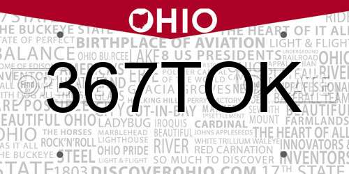 367TOK Ohio License Plate