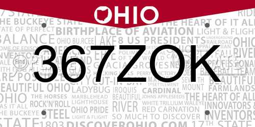 367ZOK Ohio License Plate