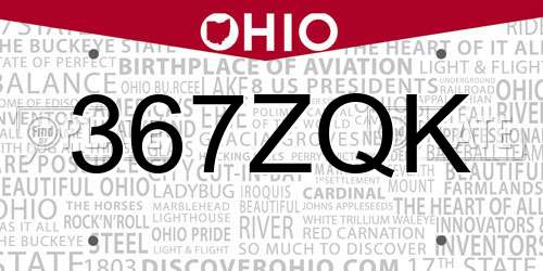 367ZQK Ohio License Plate