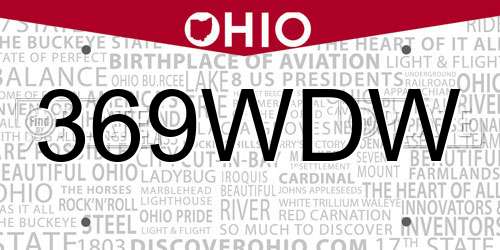 369WDW Ohio License Plate
