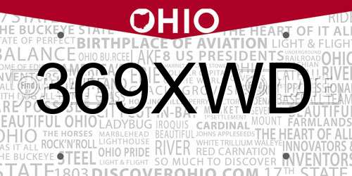 369XWD Ohio License Plate
