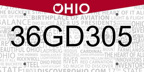 36GD305 Ohio License Plate