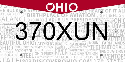370XUN Ohio License Plate
