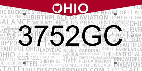 3752GC Ohio License Plate