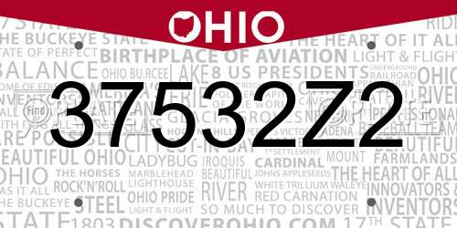 37532Z2 Ohio License Plate