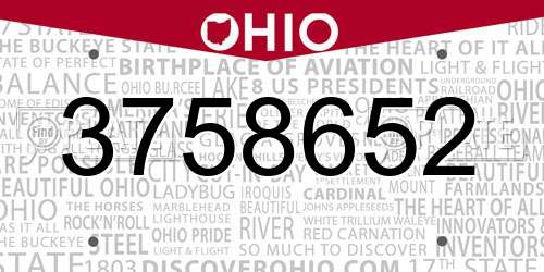 3758652 Ohio License Plate