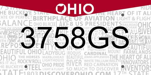 3758GS Ohio License Plate