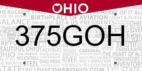 375GOH Ohio License Plate