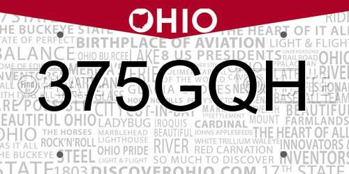 375GQH Ohio License Plate