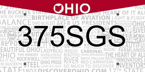 375SGS Ohio License Plate