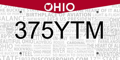 375YTM Ohio License Plate