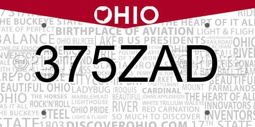375ZAD Ohio License Plate