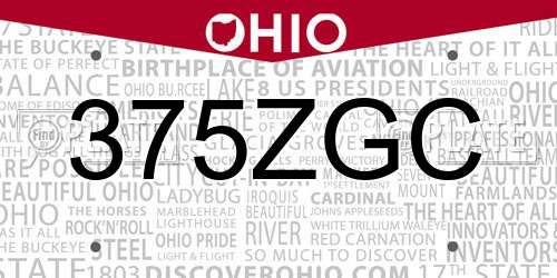 375ZGC Ohio License Plate