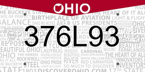376L93 Ohio License Plate