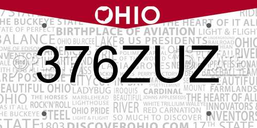 376ZUZ Ohio License Plate