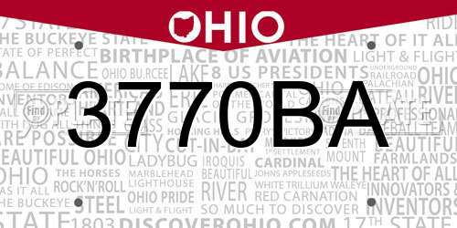 3770BA Ohio License Plate