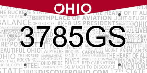 3785GS Ohio License Plate