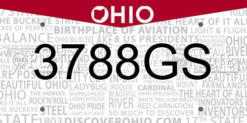 3788GS Ohio License Plate