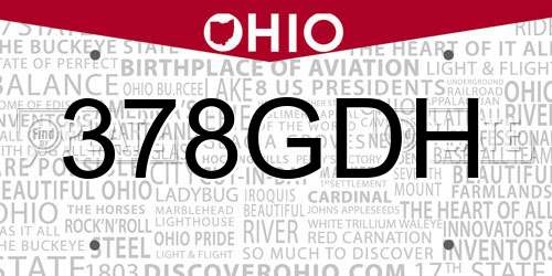 378GDH Ohio License Plate