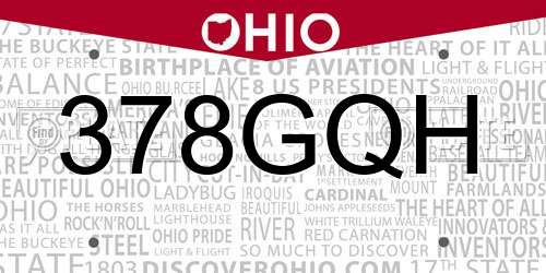 378GQH Ohio License Plate