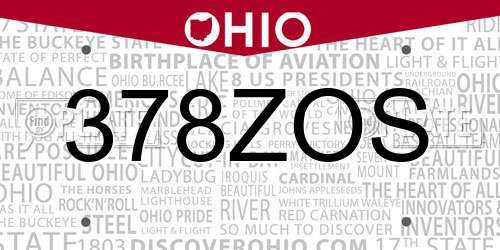378ZOS Ohio License Plate